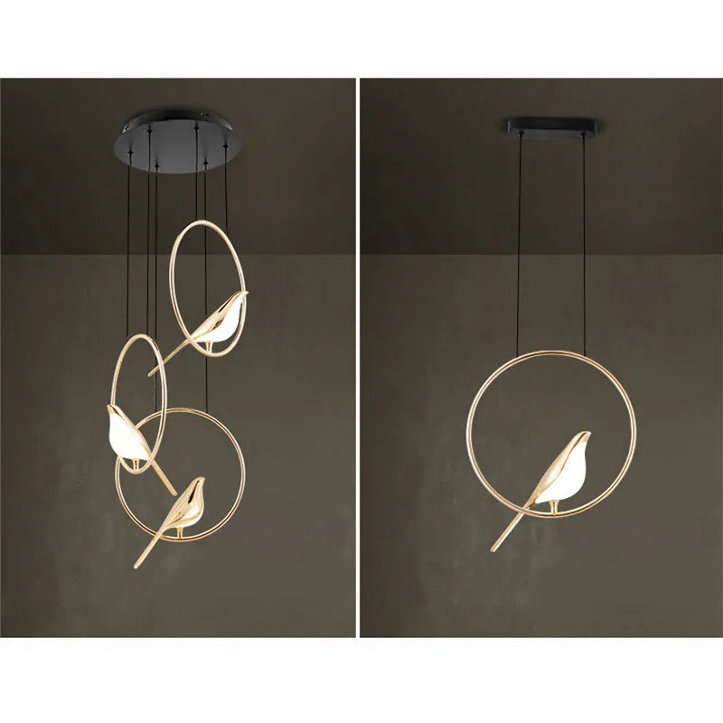 Modern minimalist magpie bird chandelier with zinc alloy and acrylic construction 150cm height