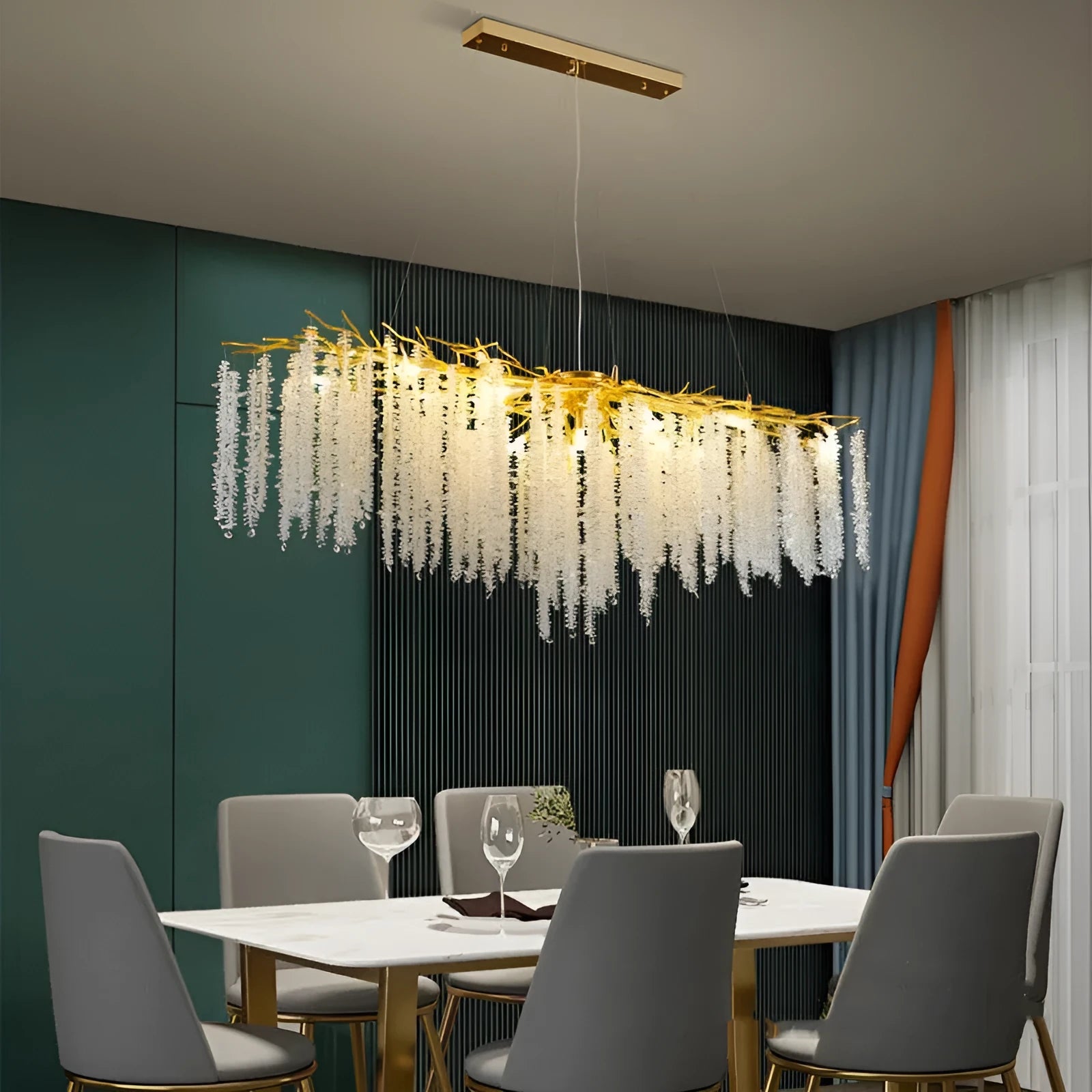 Light luxury crystal chandelier with aluminium alloy body and adjustable height for living room