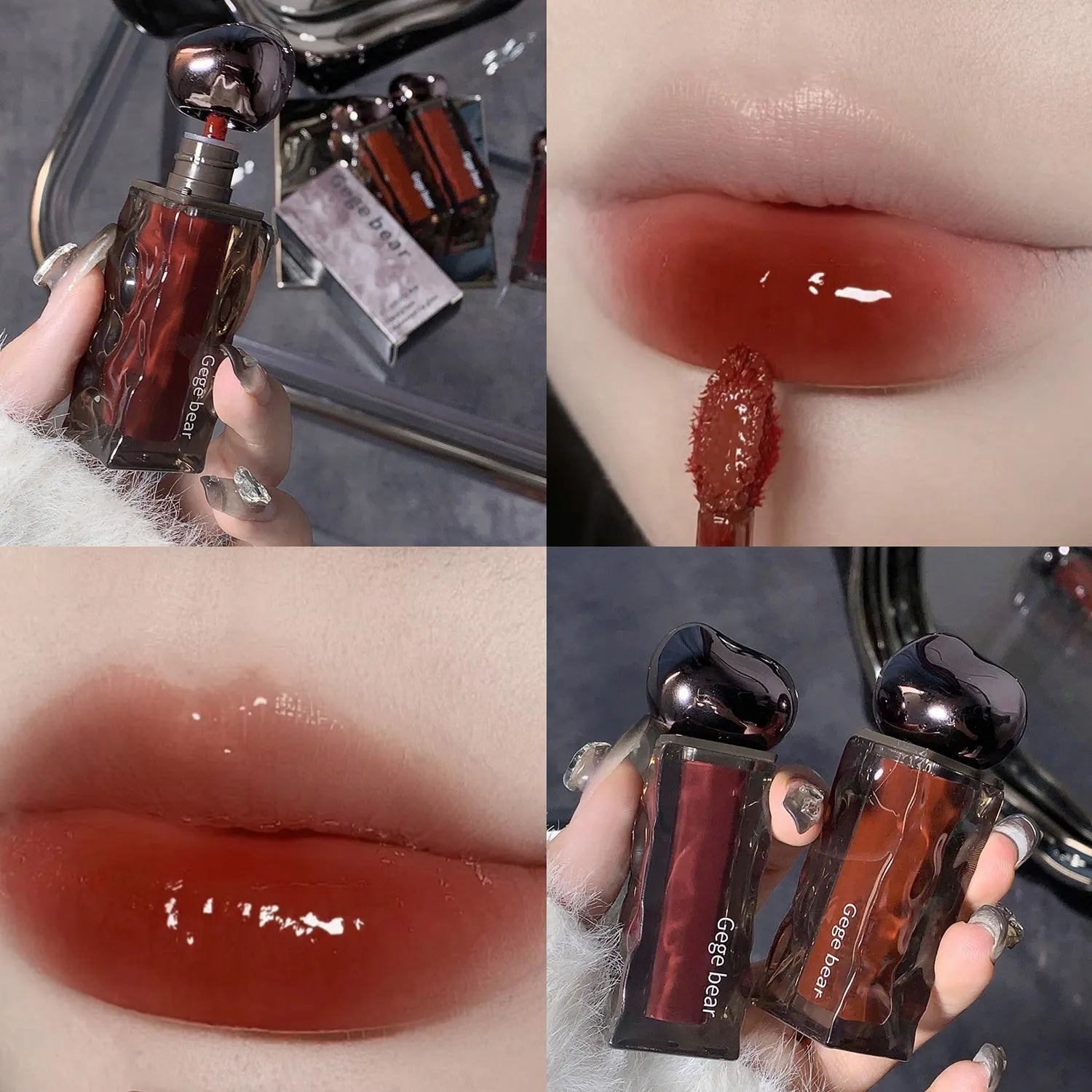 Glacier Lava Lip Lacquer cosmetic product in water-light mirror finish with seven shade number options