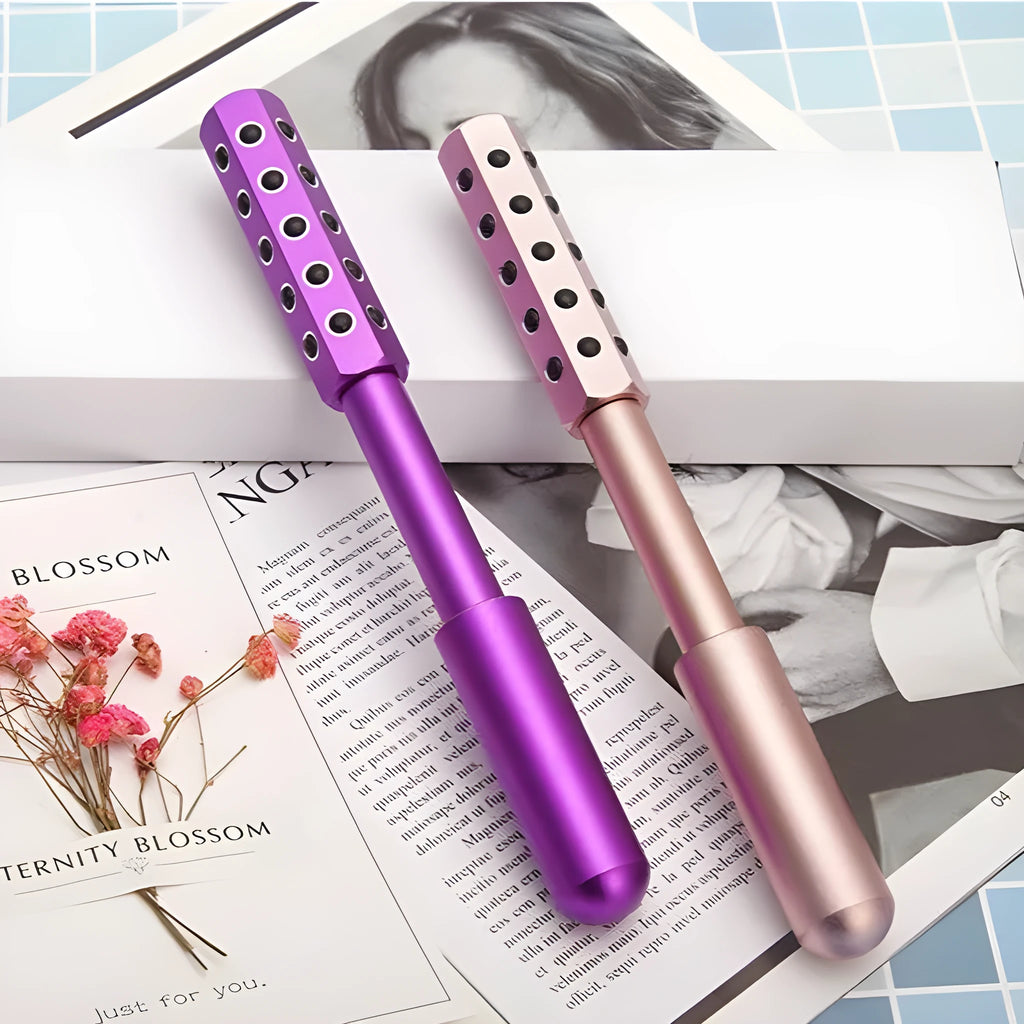 Purple germanium particles facial massage roller with 24 beads for eye area contouring