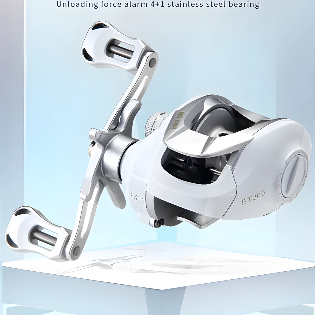 White micro bait casting fishing reel with drip wheel mechanism for small item fishing