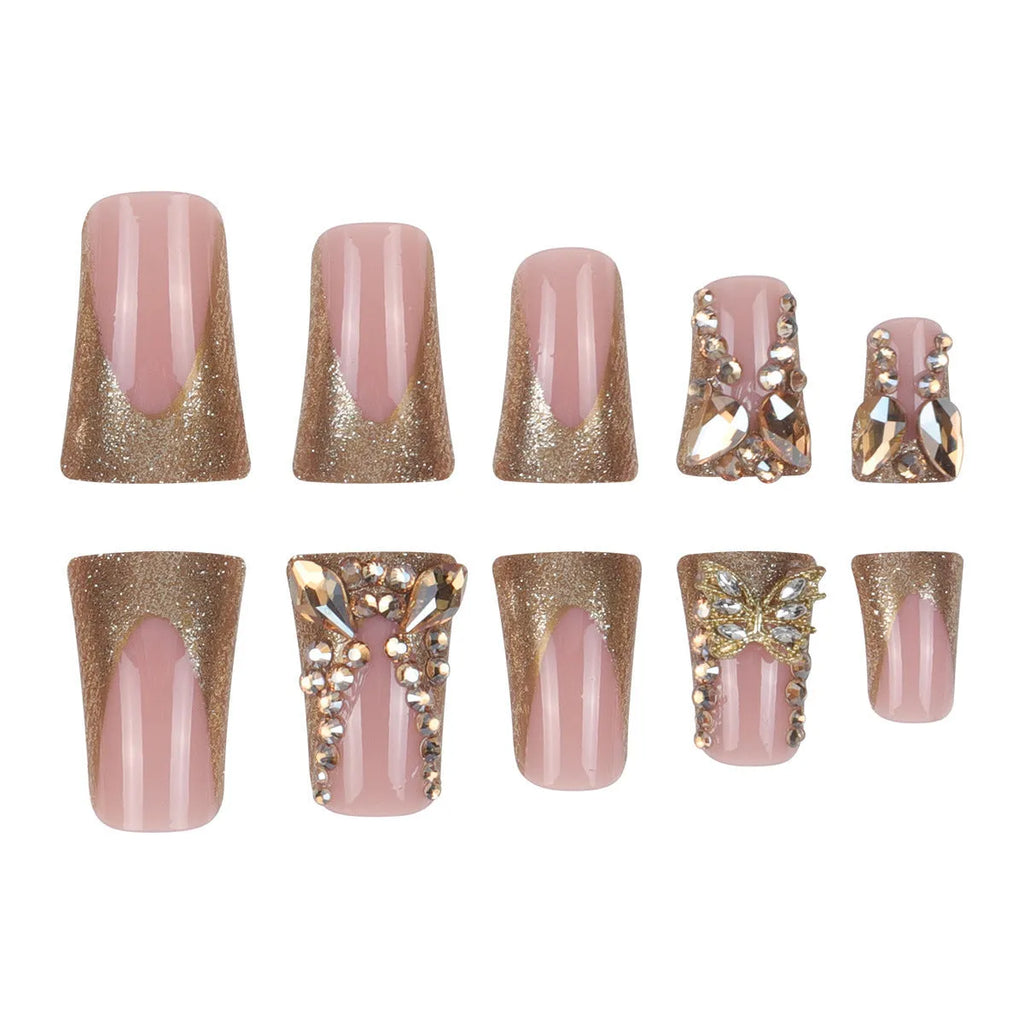Golden diamond butterfly nail stickers 24pcs in colour D34 with glue or jelly glue for DIY manicure