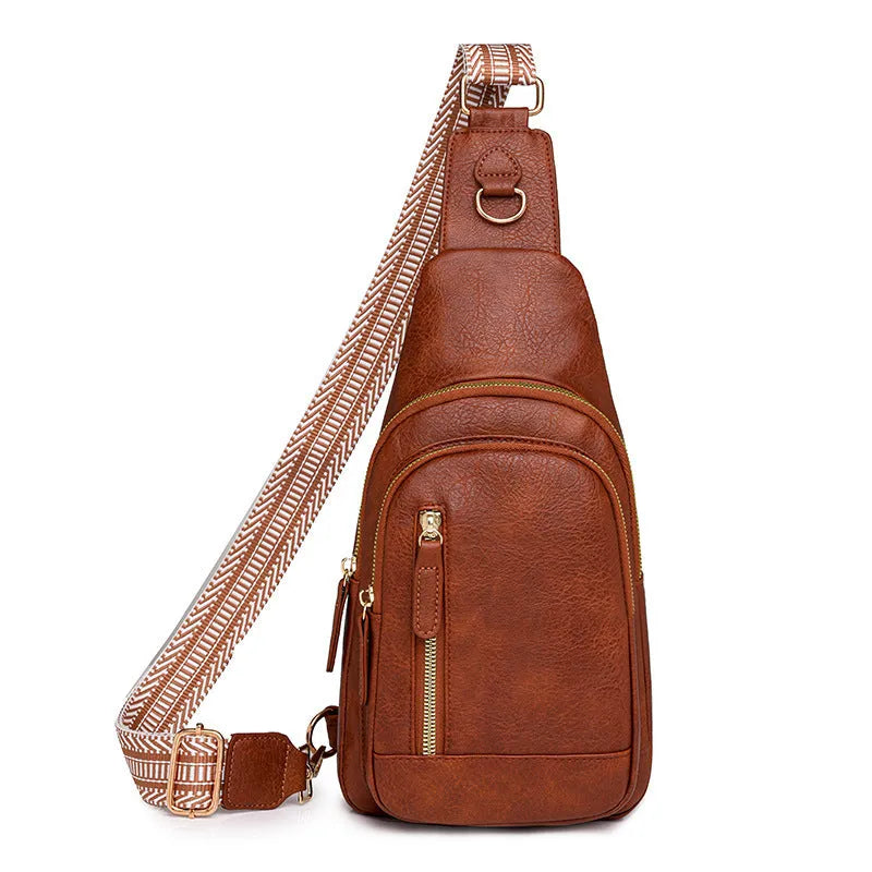 Women's soft PU leather crossbody messenger bag in street-trend style with zipper compartments