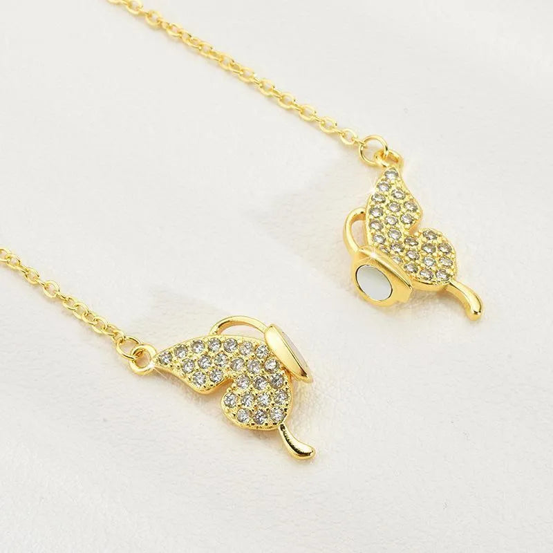 Women's gold magnetic snap butterfly necklace with twisted titanium steel clavicle chain