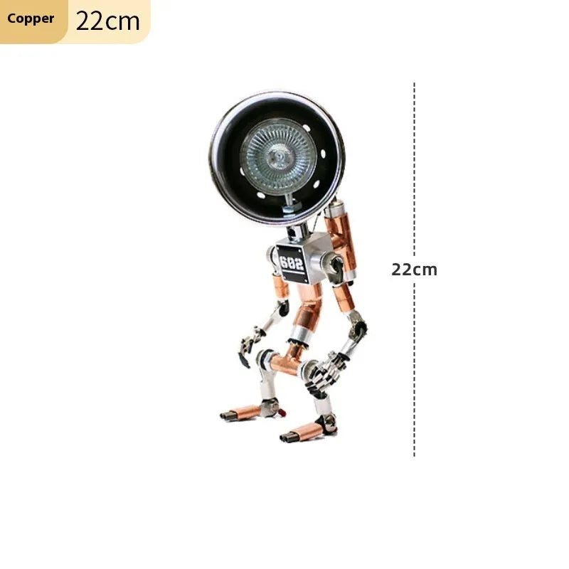 Creative robot-shaped study atmosphere light with custom graphic design in copper or silver finish