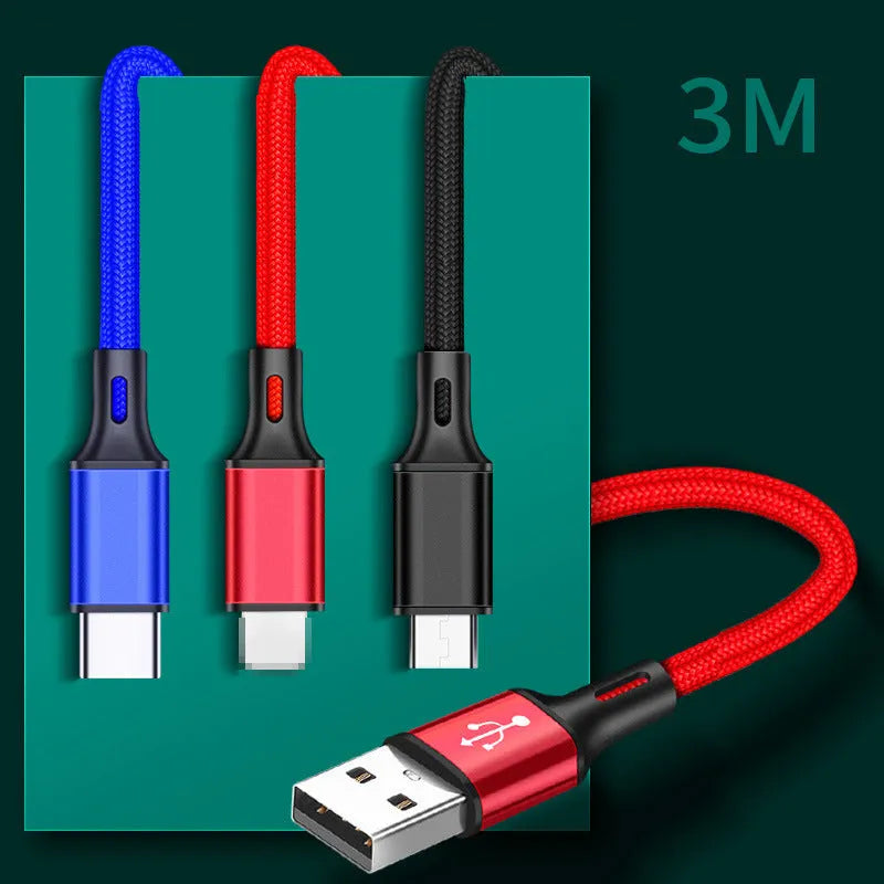 2m long USB mobile phone charging cable in multiple colours for Apple and Android Type C phones.