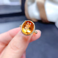 Natural citrine gold yellow diamond open ring on copper with adjustable geometric shape