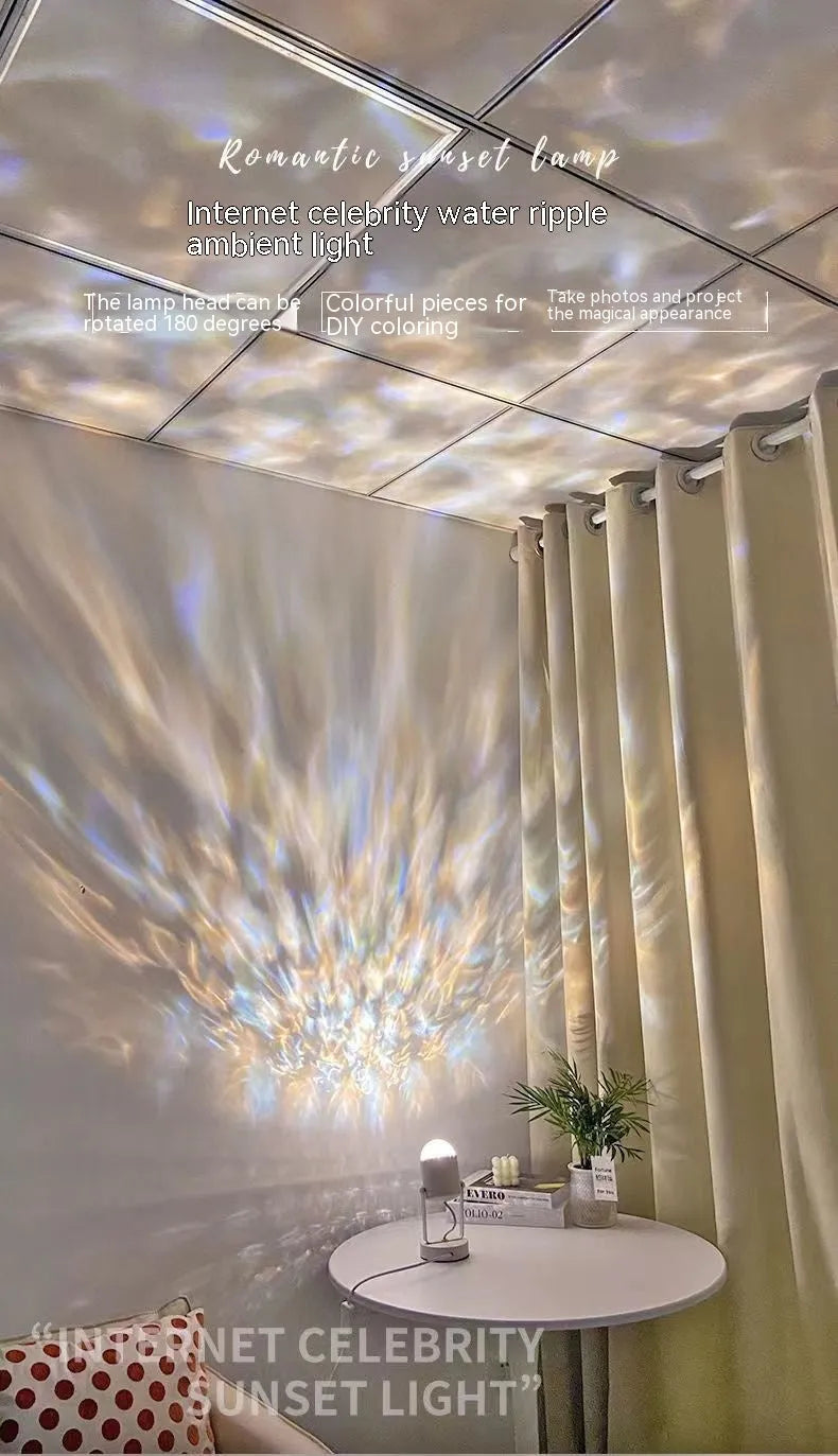 Dynamic water ripple ambience table lamp with metal holder in ceiling or desktop style