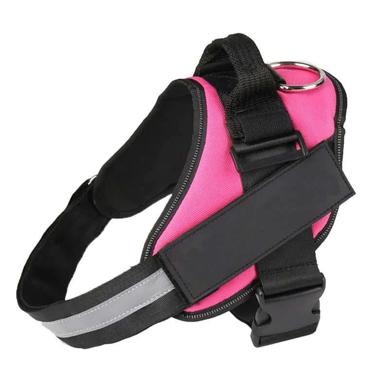 Reflective adjustable no-pull dog harness with chest strap and handle on a dog