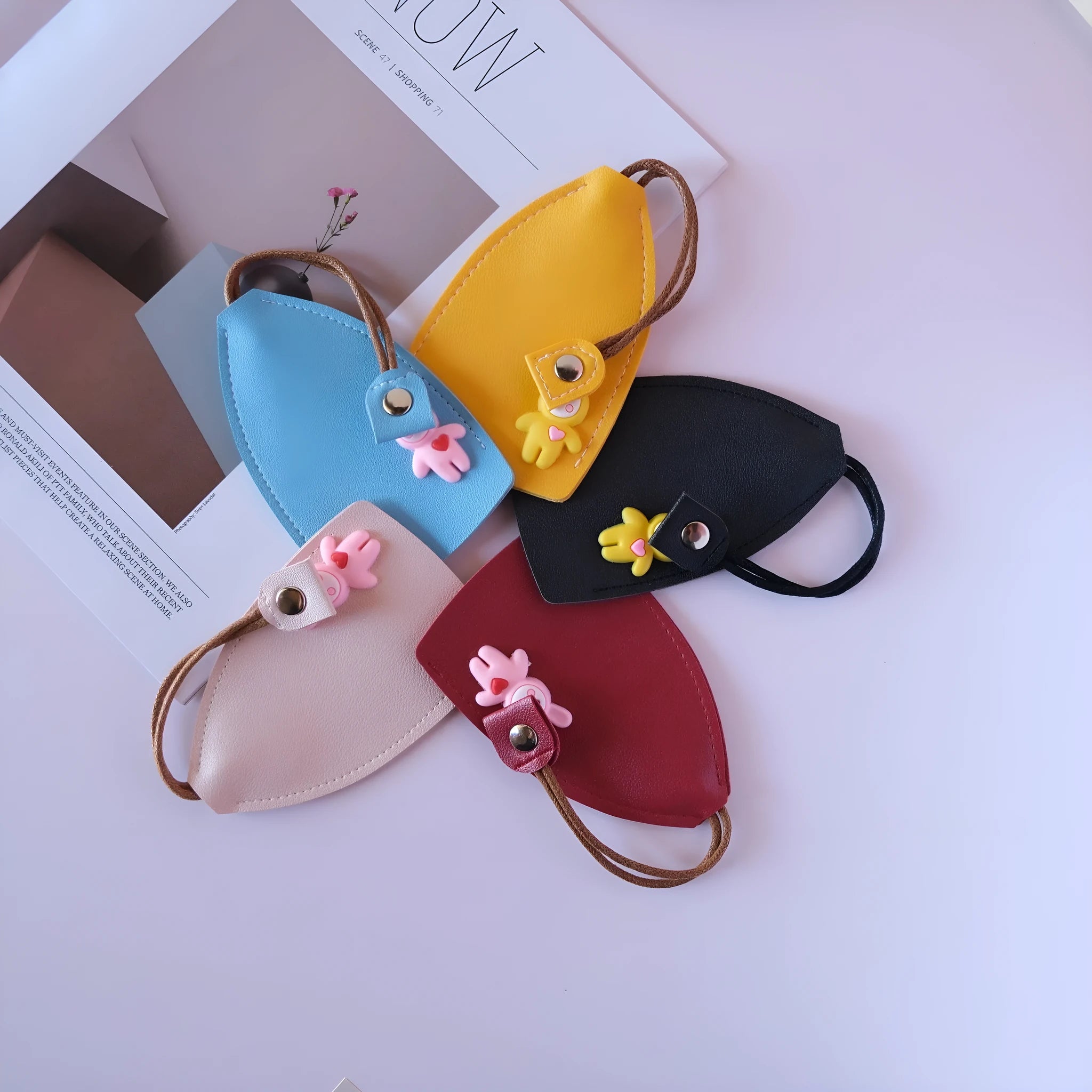 PU leather car key case in multiple colours showing key and credit card storage slots