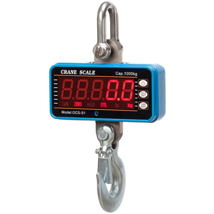 Orange electronic crane scale with digital display and hook for 500kg industrial weighing