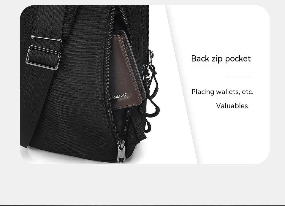 Casual black waterproof TPU chest pack with shoulder strap and soft handle in a street style.