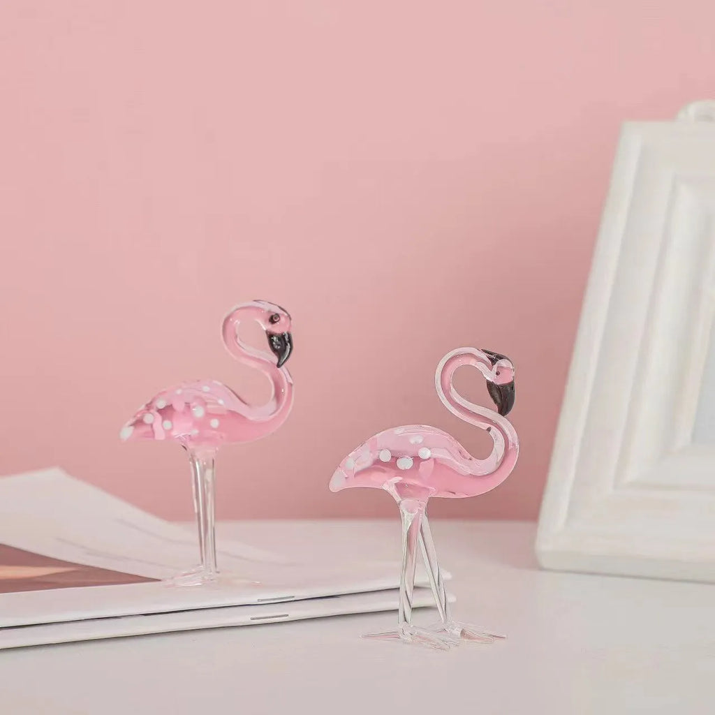 Pink crystal flamingo decorative ornament on tabletop with modern simplicity style