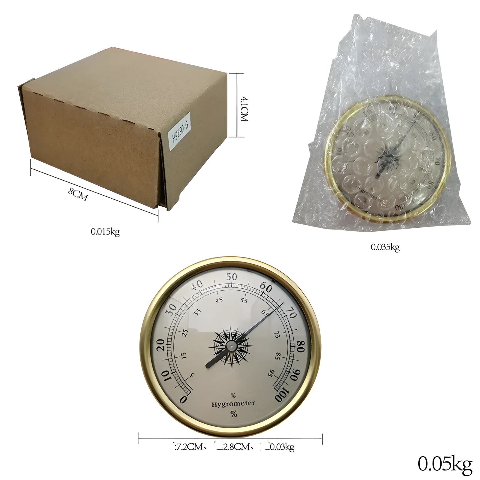 Aluminium analog thermometer and hygrometer with 72mm diameter dial for home temperature humidity monitoring