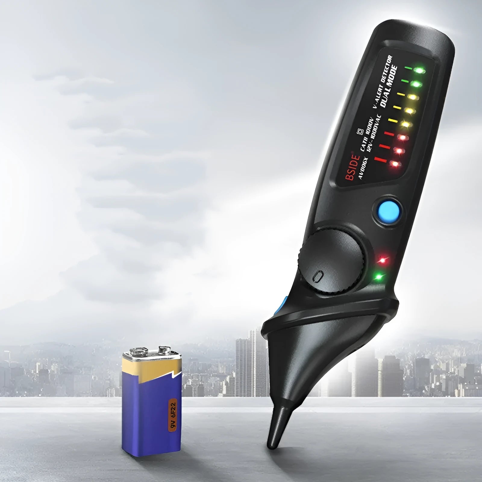 Smart sensor voltage test pencil with neon lamp indicator and metal contact tip.