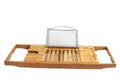 Bamboo bathtub storage frame with single-tier shelving for bathroom organisation