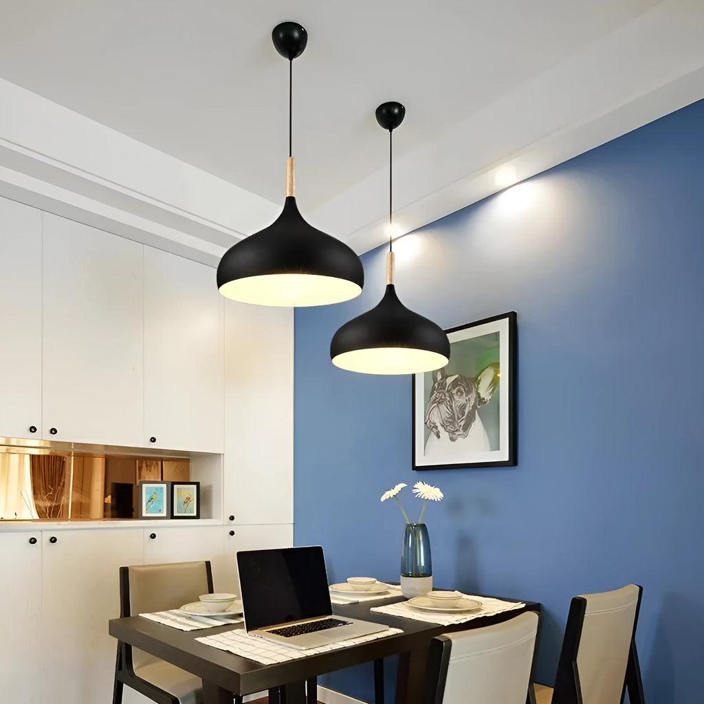 Modern single-head macarone pendant light with an adjustable cord, shown in a selection of colours.