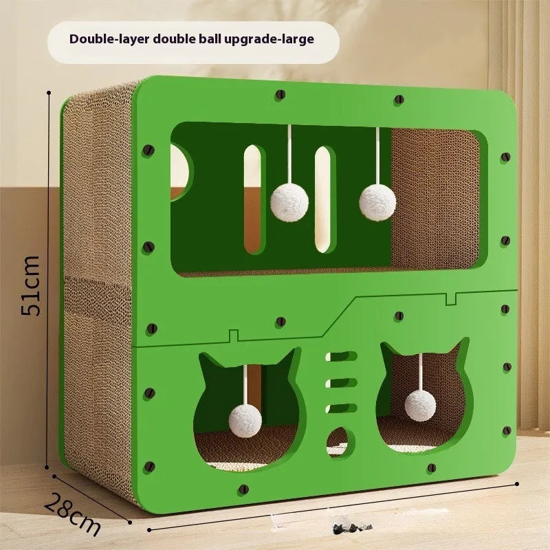 Double-layer cat scratching board with integrated nest in cute owl design