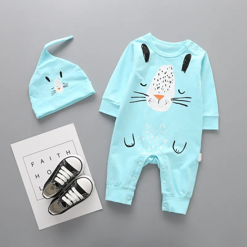 Neutral white baby onesie made from 95% cotton with long sleeves and detachable hood