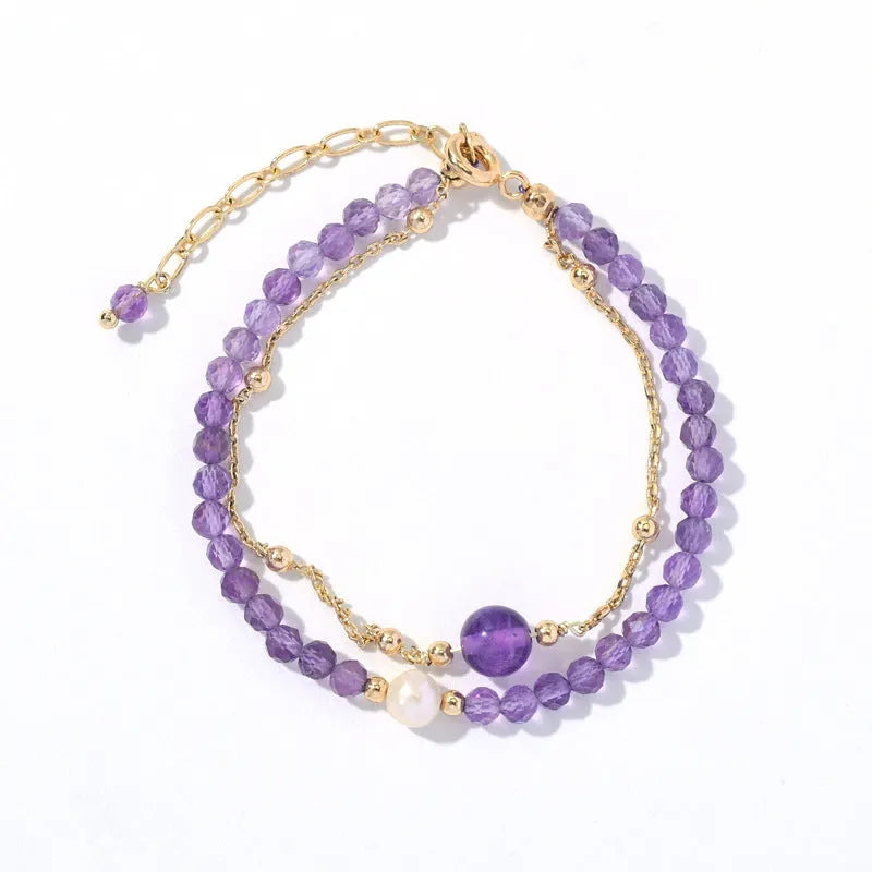 Chinese style amethyst crystal bracelet with diamond-shaped beads and electroplated finish