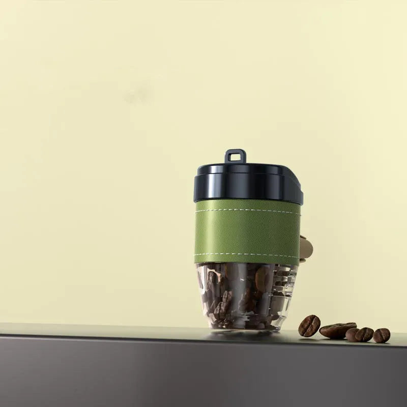 Solid coffee bean car air freshener shaped like a coffee cup on a car dashboard.