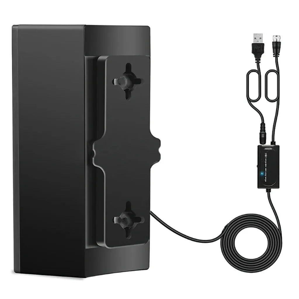 Black plastic Home HD Mode digital television antenna with mounting hardware.