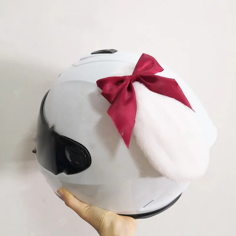 Carbon fibre rabbit ears motorcycle helmet decoration in black on a full-face helmet.