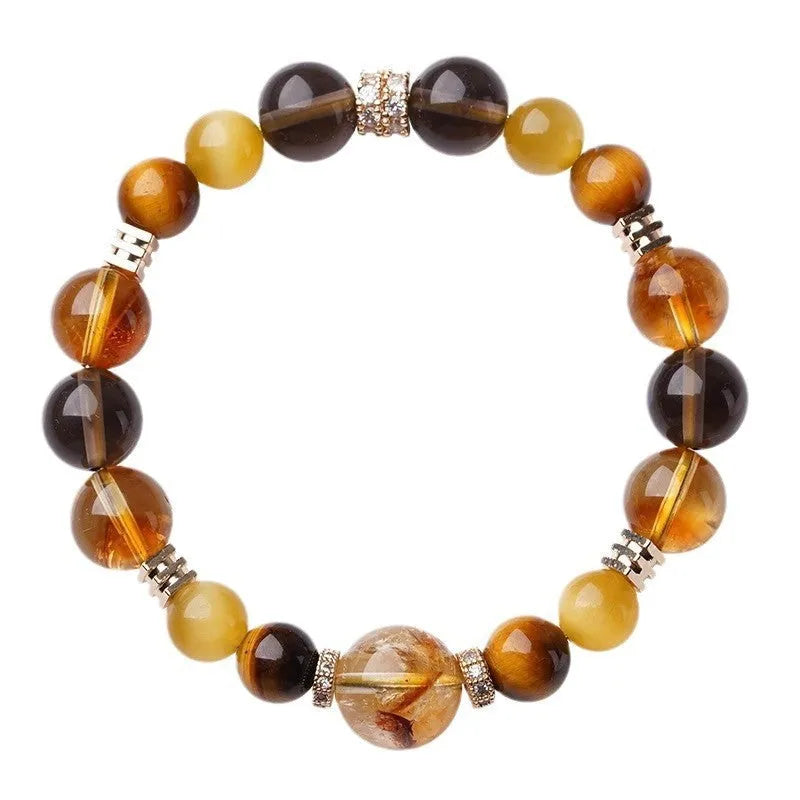 Natural tiger-eye crystal bracelet with yellow tower geometric beads in 10mm or 12mm sizes