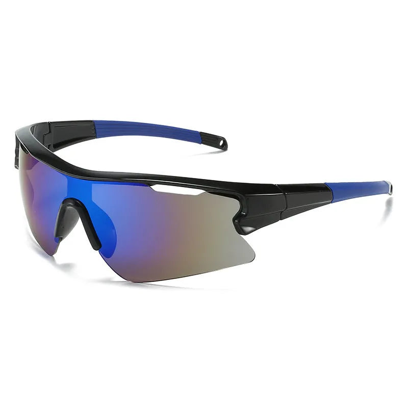 Windproof sports sunglasses with interchangeable lenses shown in black frame and grey lens option.