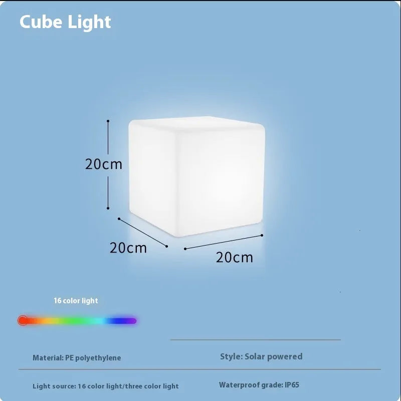 White LED cube stool light with modern design showing waterproof construction and clean geometric lines