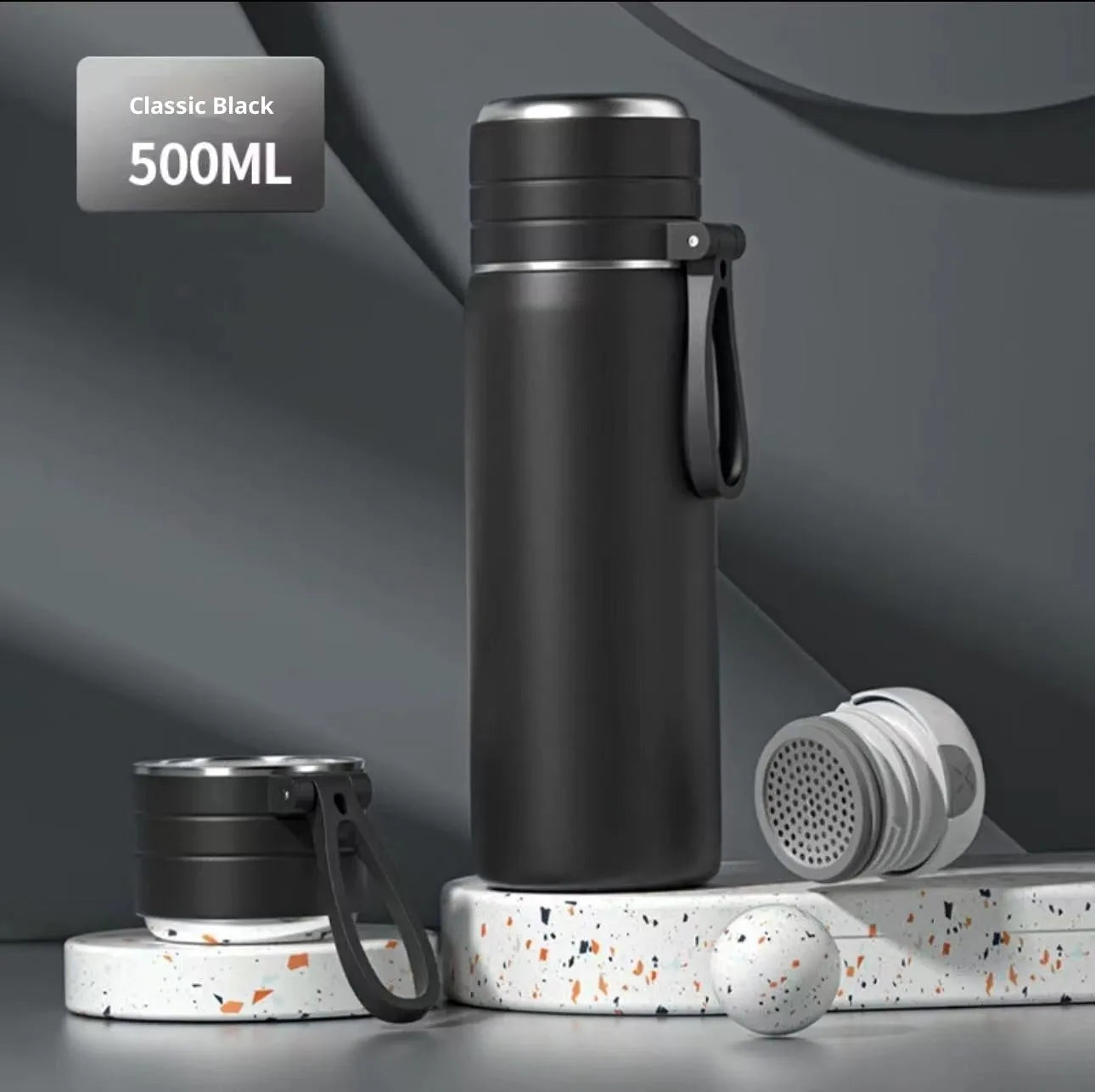 316 stainless steel food grade thermos cup with tea and water separation, 500ml capacity, beige colour