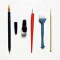 Scratching tool set with scraper pen, brushes, repair solution and bamboo sticks for scratch painting