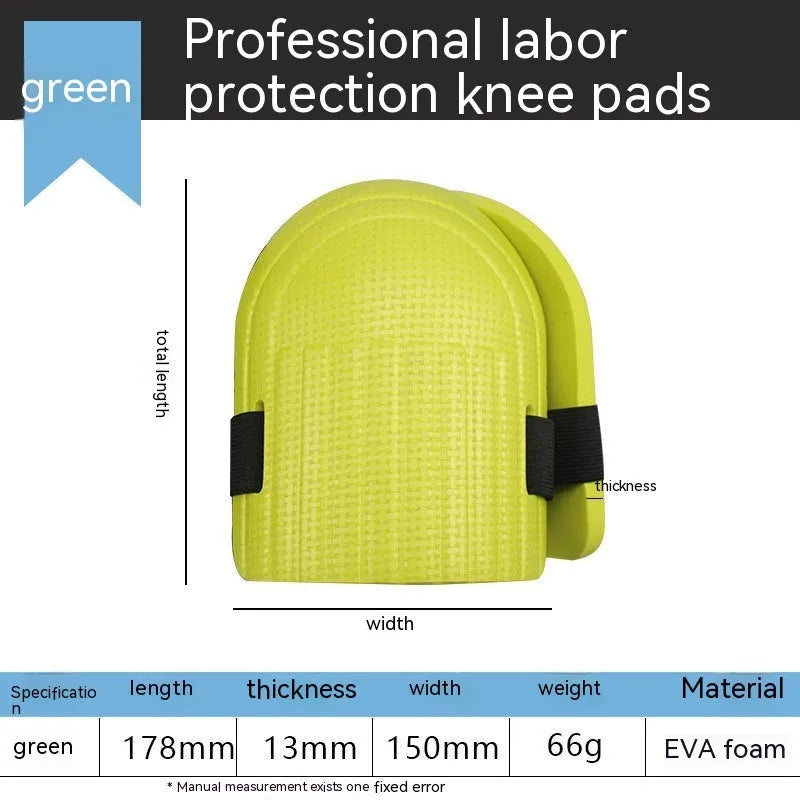 A pair of EVA foam kneepads in black, shown on a hard floor surface.