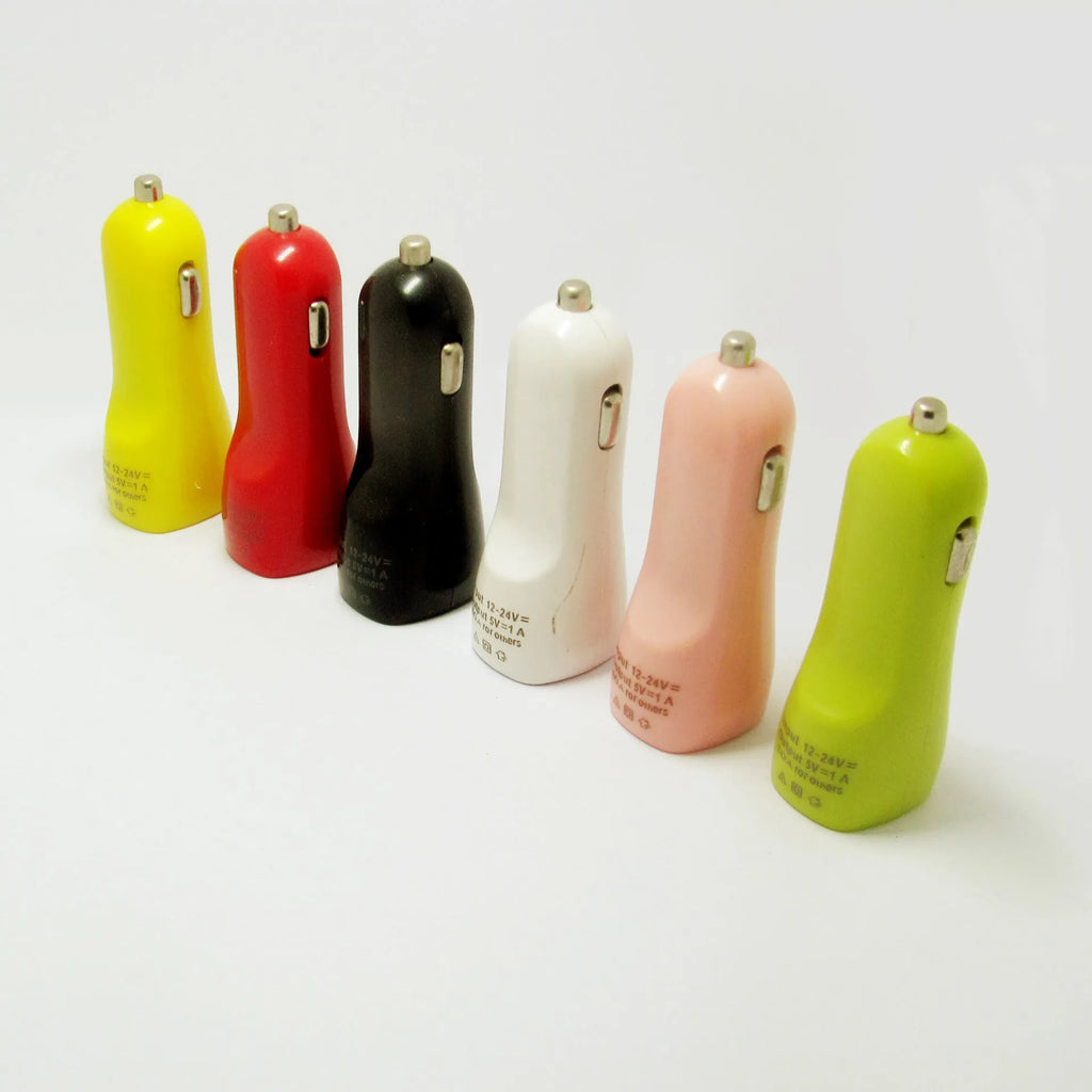 Dual USB car charger with blue LED indicator light and luxury piano paint finish