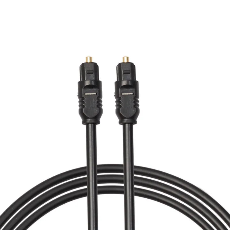 Black Toslink optical audio cable with square connectors, 2 metres long