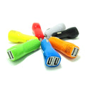 Dual USB car charger with blue LED indicator light and luxury piano paint finish