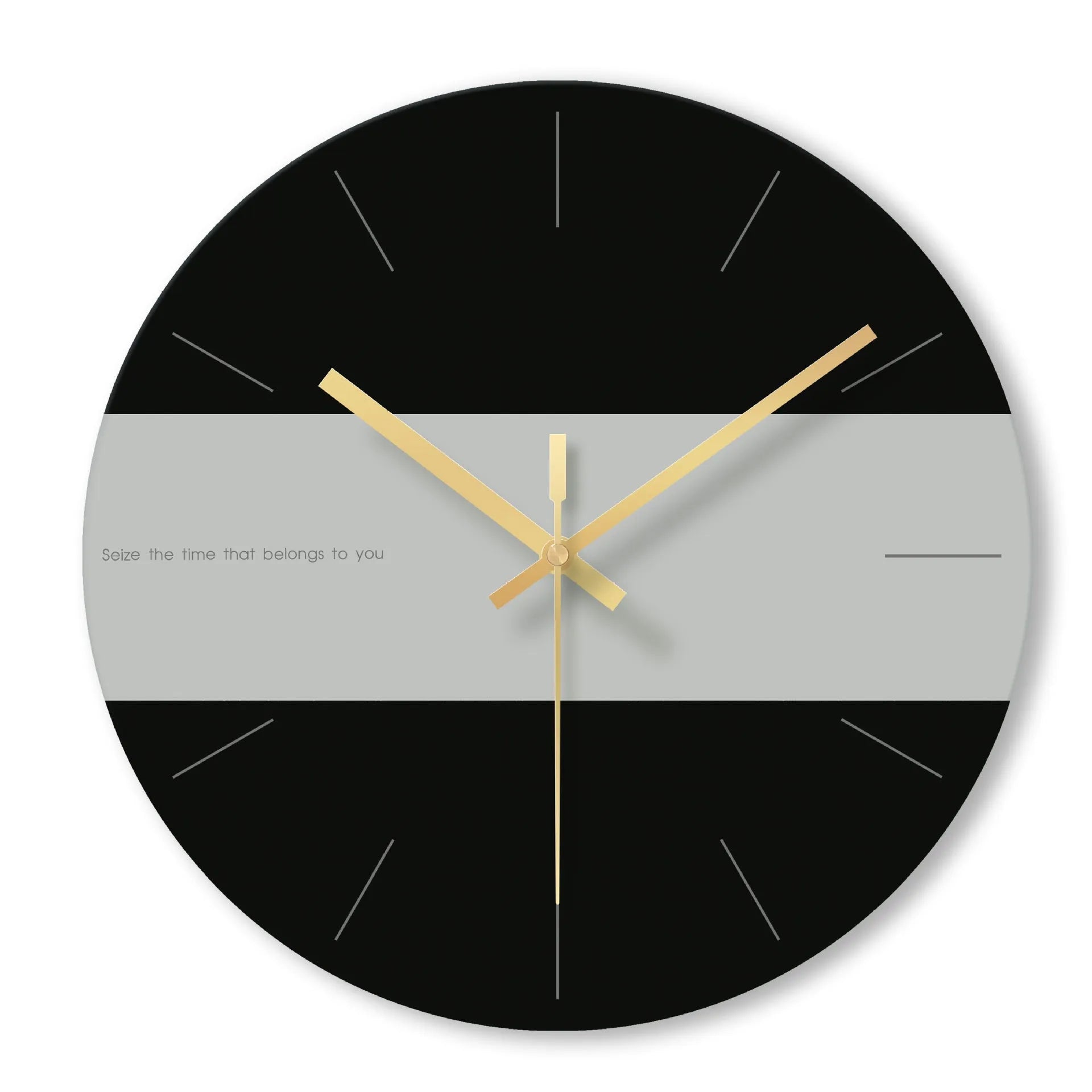 Minimalist transparent tempered glass wall clock with large 29.5cm diameter face on a white wall.