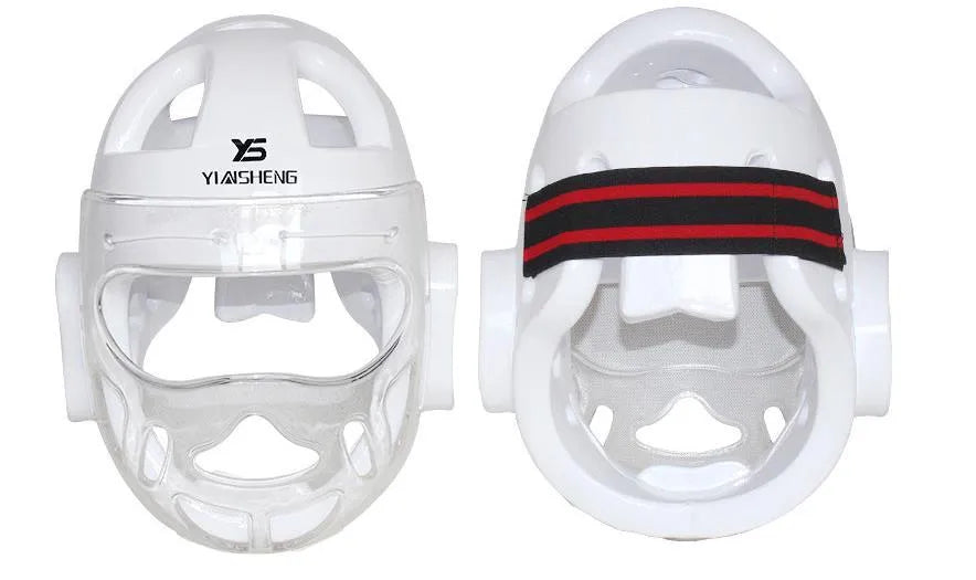 Karate helmet protective equipment for boxing training in white, blue, or red colours