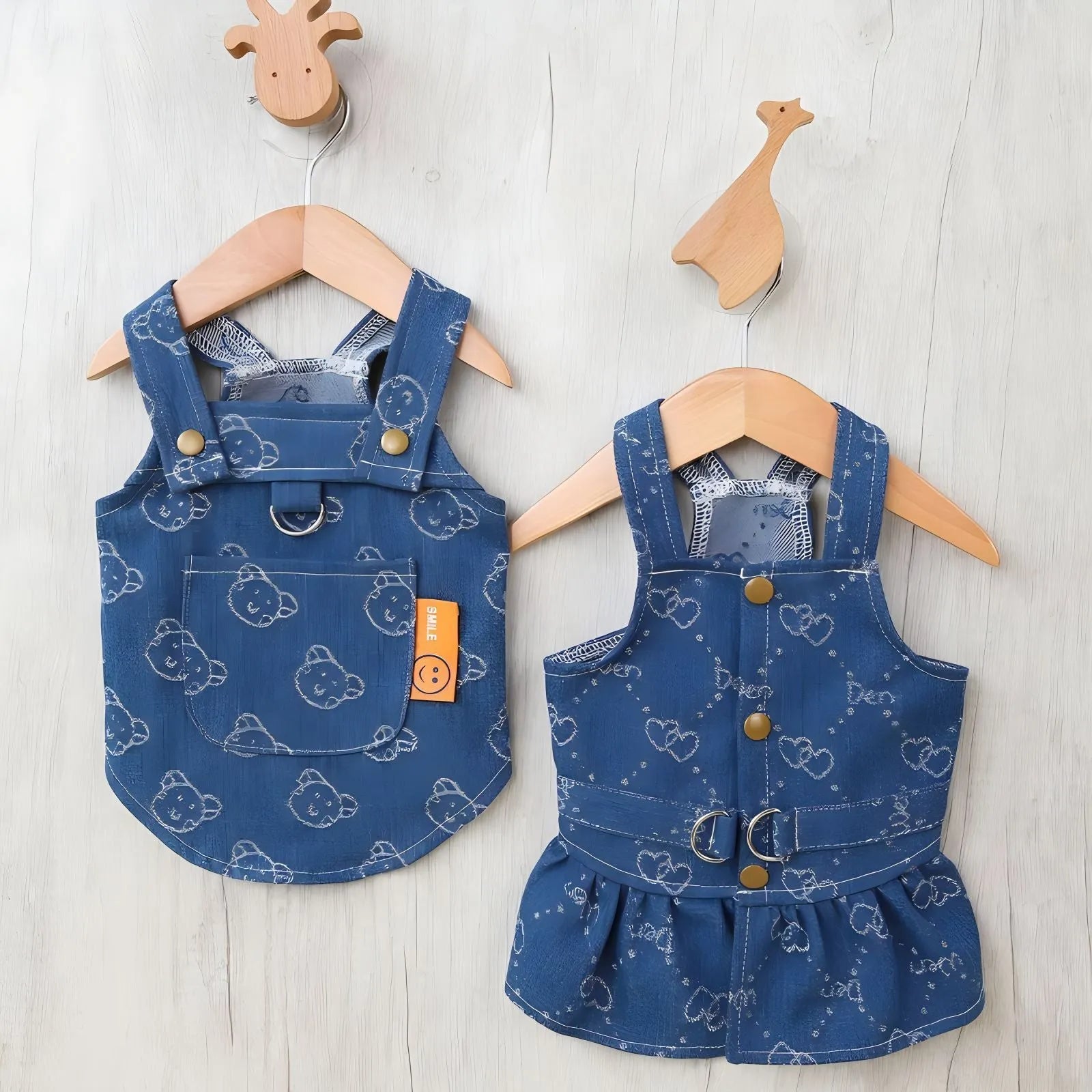 Blue denim Teddy Bichon pet dress in princess style with bracket skirt design