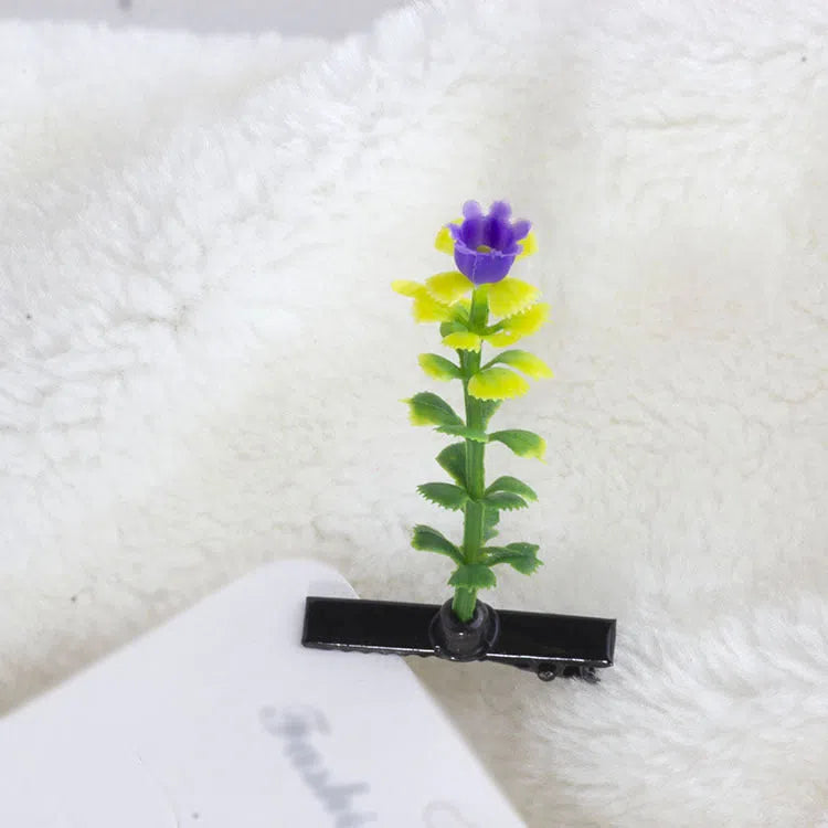 Plastic grass bean sprout hairpin with cute flower barrettes for children, handmade floral hair accessory