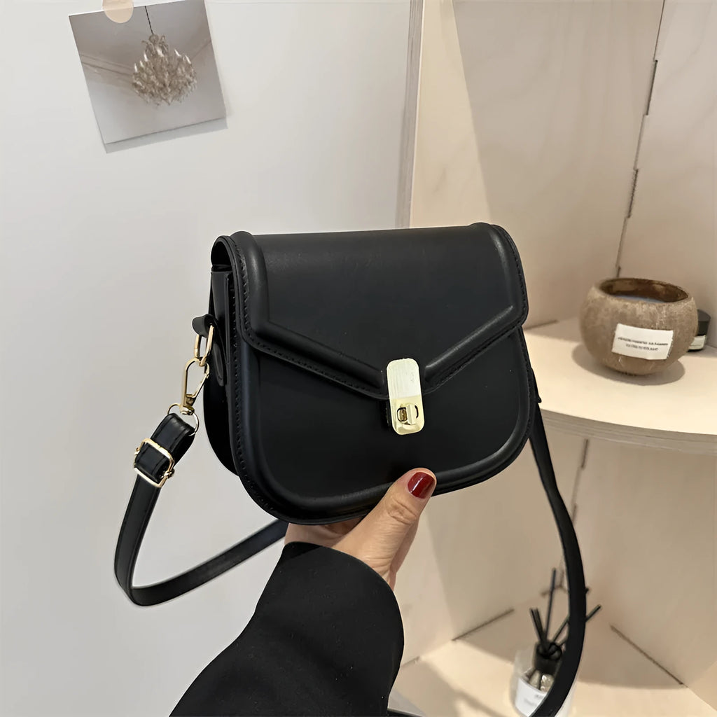 Soft PU leather shoulder messenger bag with clamshell opening in horizontal square shape