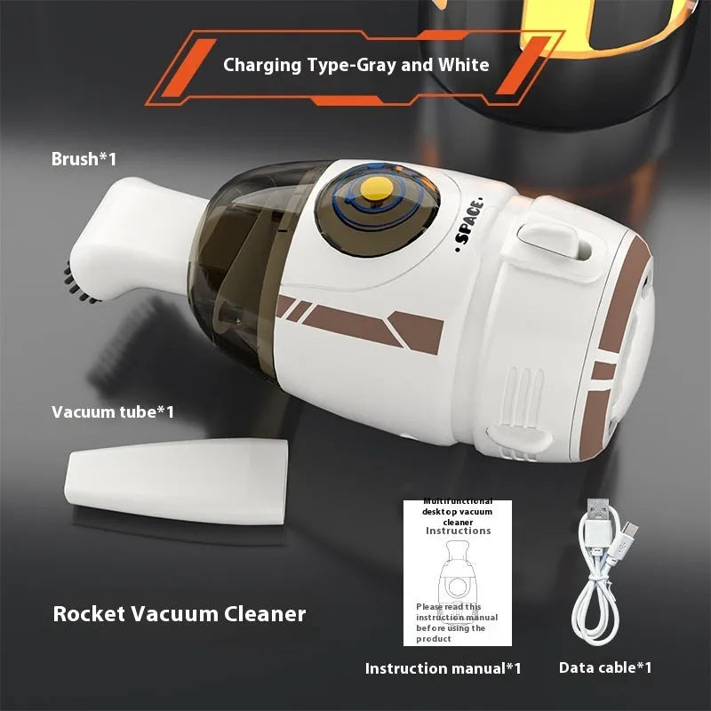 USB charging handheld desktop vacuum cleaner in multiple colour options including blue, orange, and grey white designs