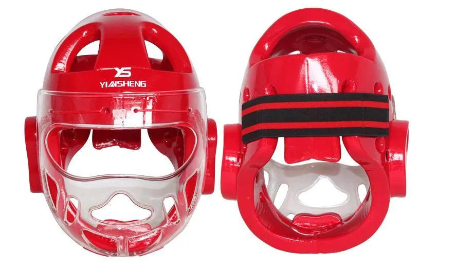Karate helmet protective equipment for boxing training in white, blue, or red colours