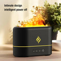 Black or white USB humidifier with seven-colour LED flame effect and mist outlet.