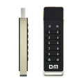 Metal encrypted USB flash drive with fingerprint sensor showing 64GB capacity and USB 3.0 interface
