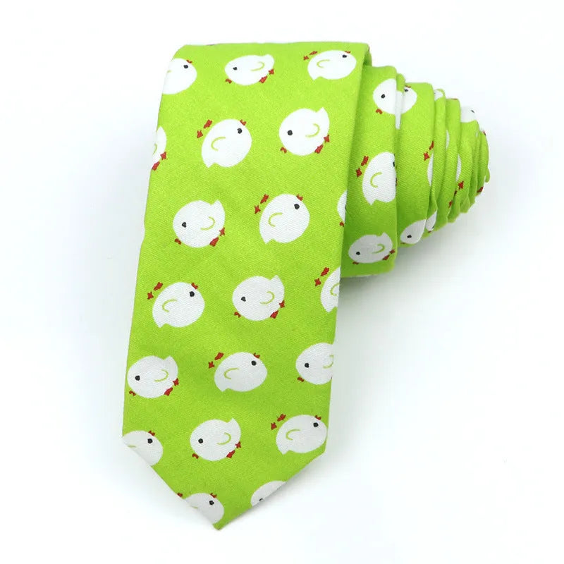 Korean style narrow cotton bow tie for men with printed cartoon pattern design