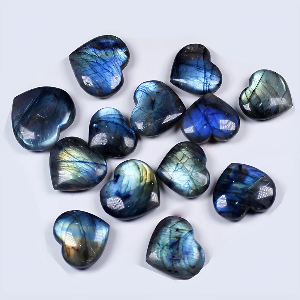 Natural feldspar crystal heart pendant in ocean blue and moonlight colours with geometric shape