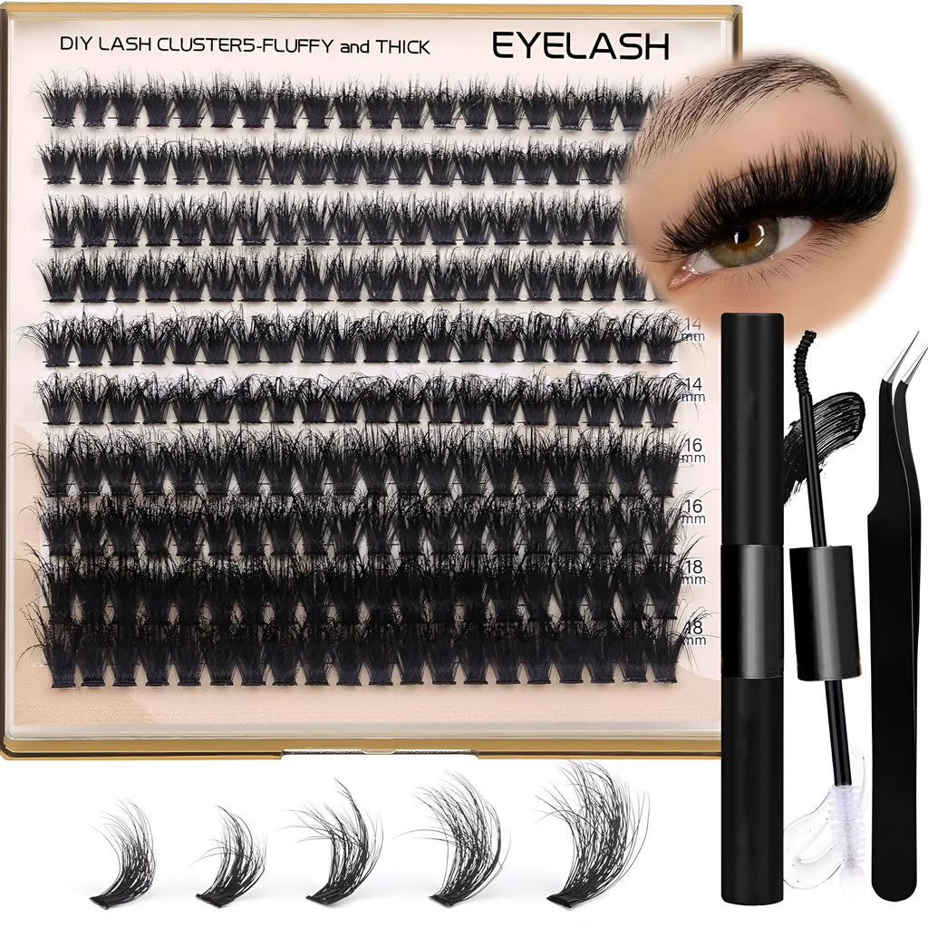 Fluffy faux mink segmented eyelashes 200D high-grade fibre on white background