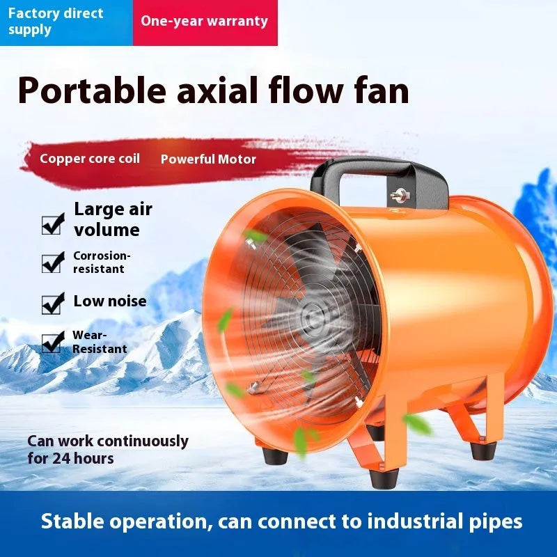 8-inch industrial axial flow fan with titanium steel blades and 5-metre flexible duct for dust removal
