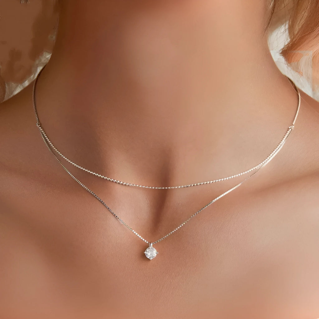 Silver double-layer necklace with S925 sterling silver pendant and pearl chain style
